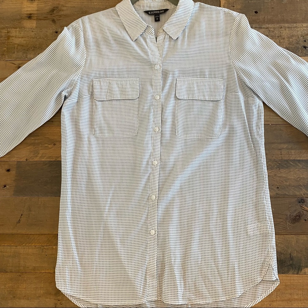 Express Polka Dot Long Sleeve Button Up Top- MEDIUM - Picture 3 of 6